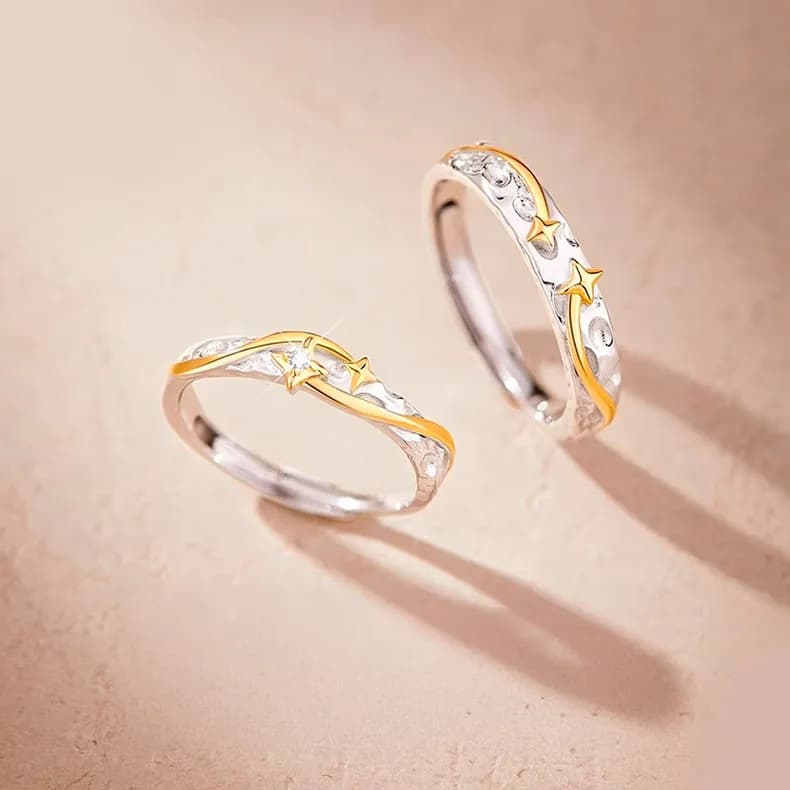 Amor Estelar: Anillos de Pareja Inspirados en las Estrellas Fugaces Plata 999 4