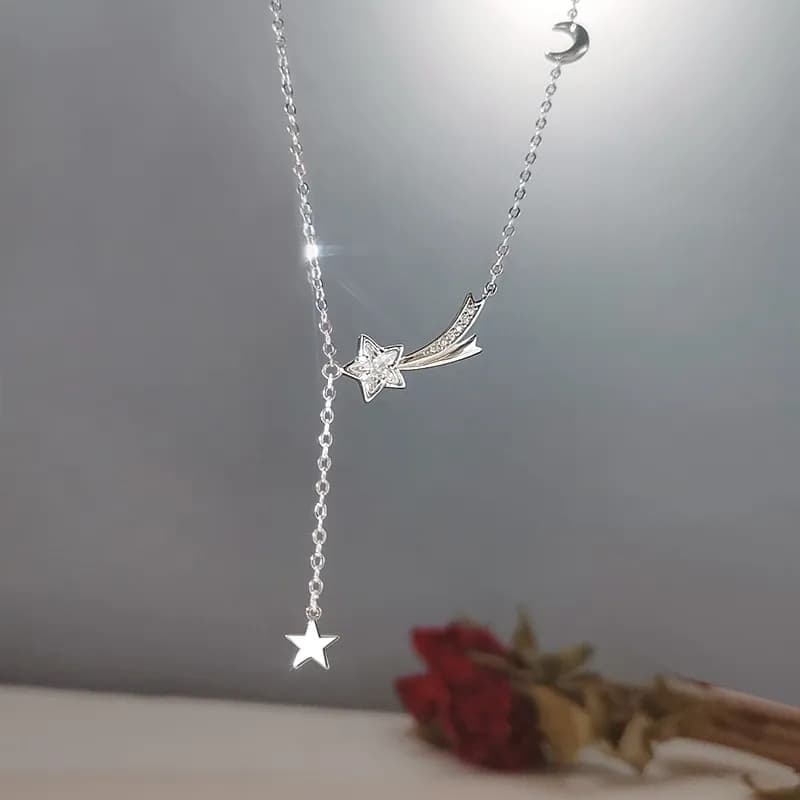 Brillo Nocturno: Collar de Luna y Estrella en Plata S925 2