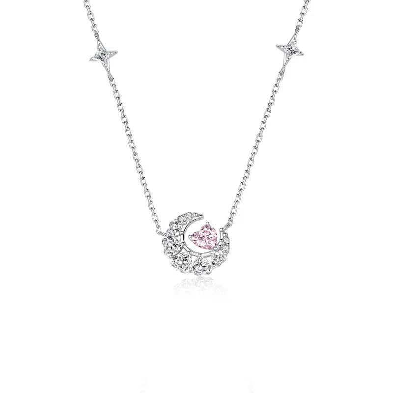 Romance Celestial: Collar de Luna y Corazón en Plata S925