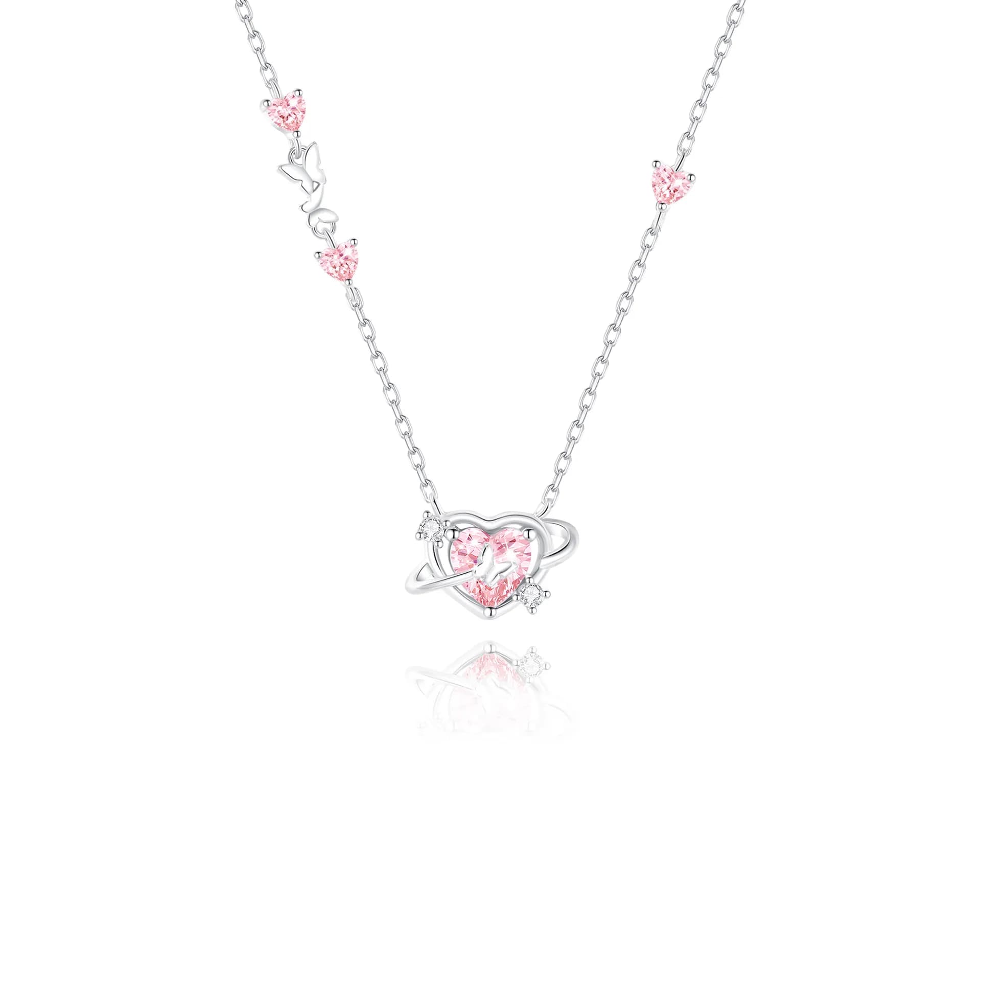 Brillo del Corazón: Collar de Circonitas Rosas en Plata 925 Estilo Romántico 2