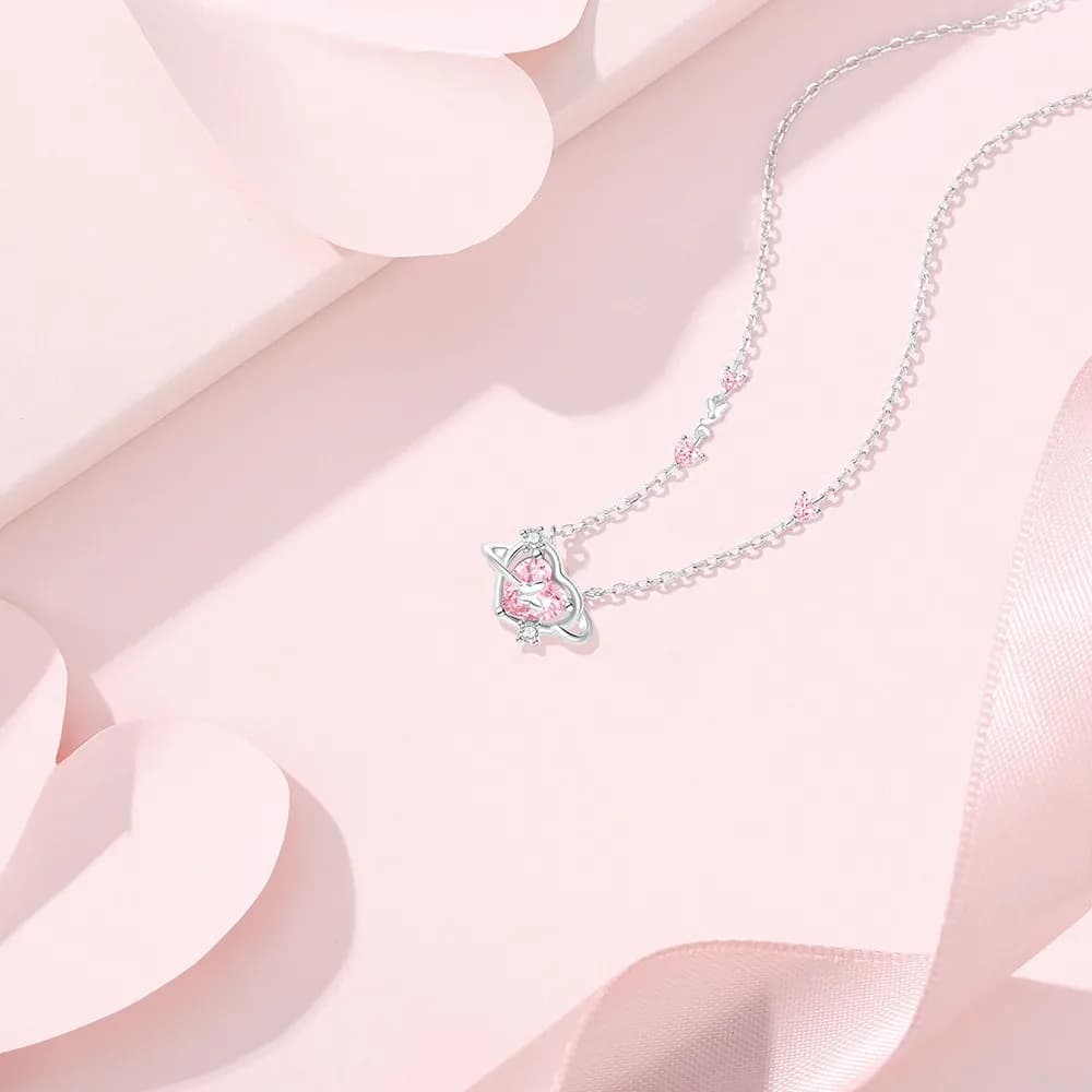 Brillo del Corazón: Collar de Circonitas Rosas en Plata 925 Estilo Romántico 3
