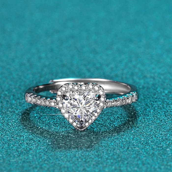 Anillo de Promesa – Corazón Ajustable con Halo de Brillantes 3