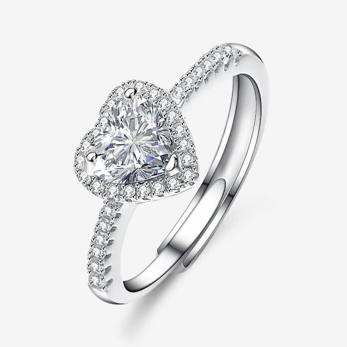 Anillo de Promesa – Corazón Ajustable con Halo de Brillantes 7