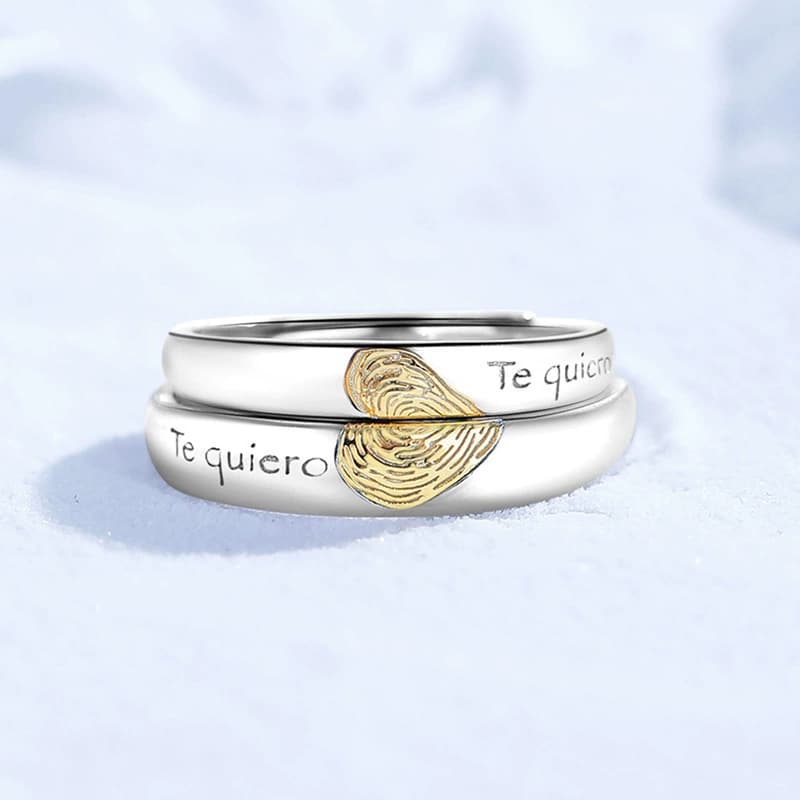 Set de Anillos de Promesa Ajustables "Huellas de Amor" - Grabado Te Quiero 3