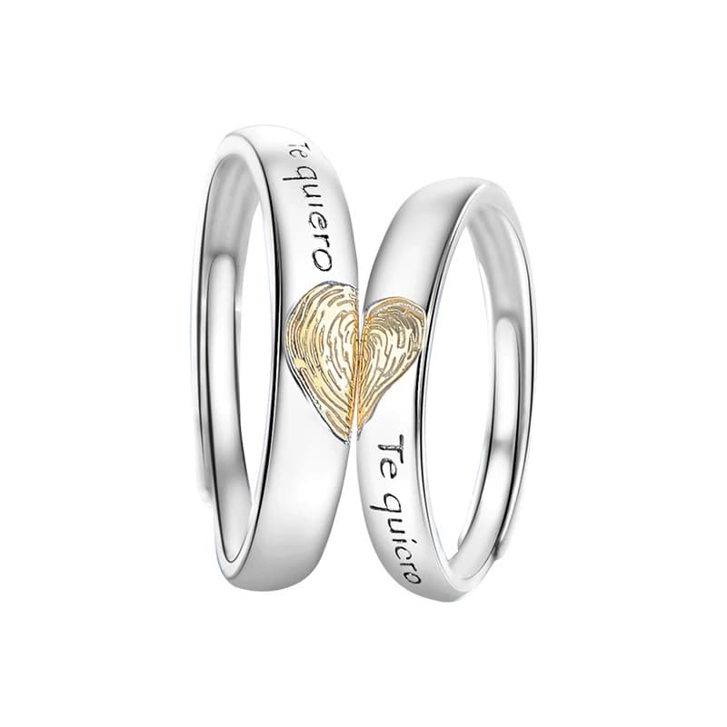 Set de Anillos de Promesa Ajustables "Huellas de Amor" - Grabado Te Quiero 5